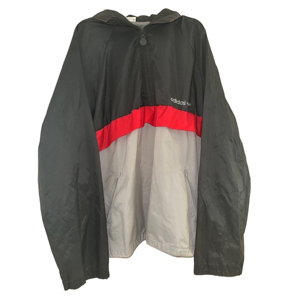 adidas Other - Adidas Vintage Black & Red 1/2 Zip Mesh Lined Windbreaker Jacket Adult Size L